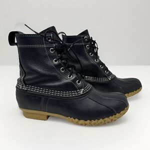 L.L. Bean Boots 8" Black Leather Duck Boots Size 7M Made in Maine USA 212880